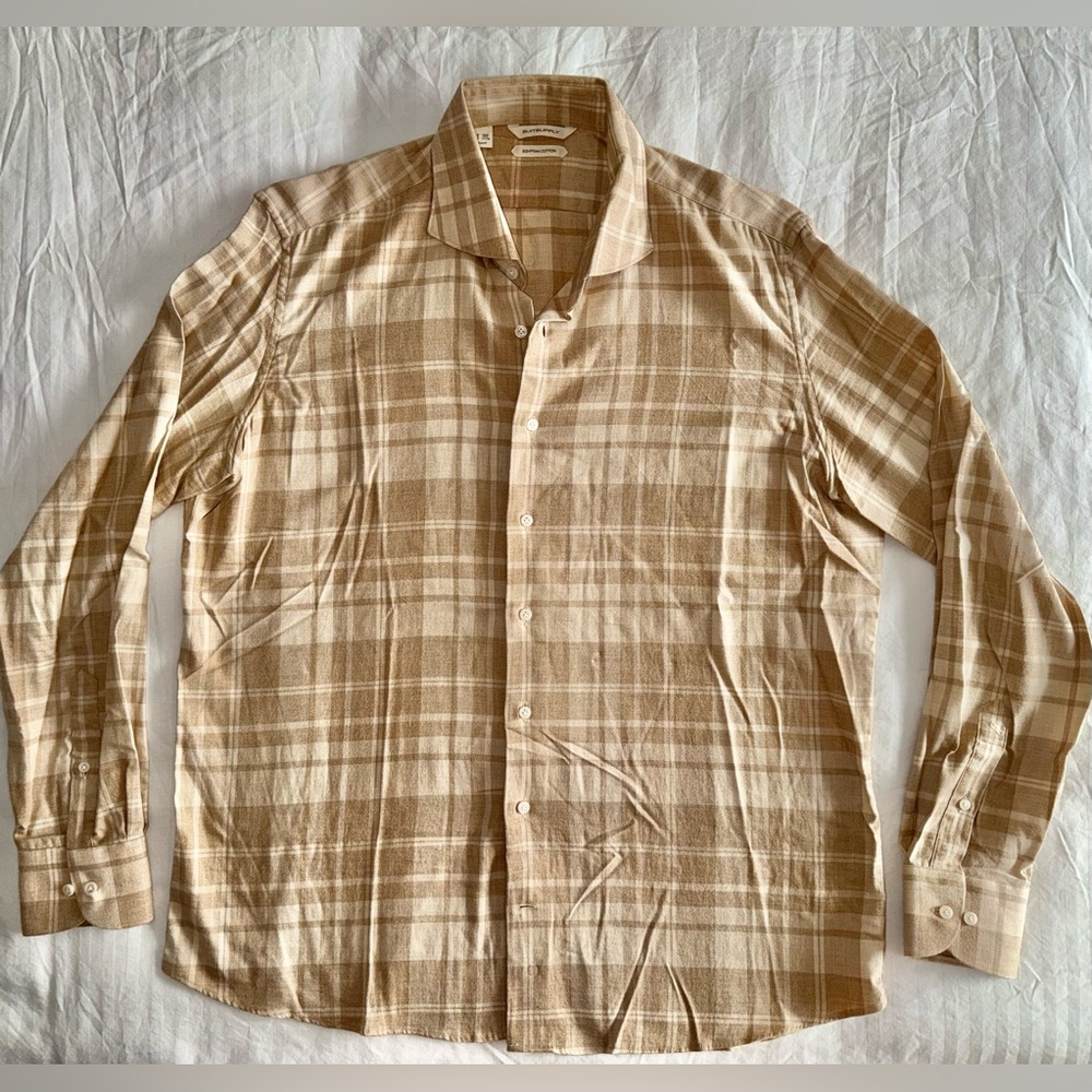 SUITSUPPLY Sand/Beige Flannel Plaid Shirt XL